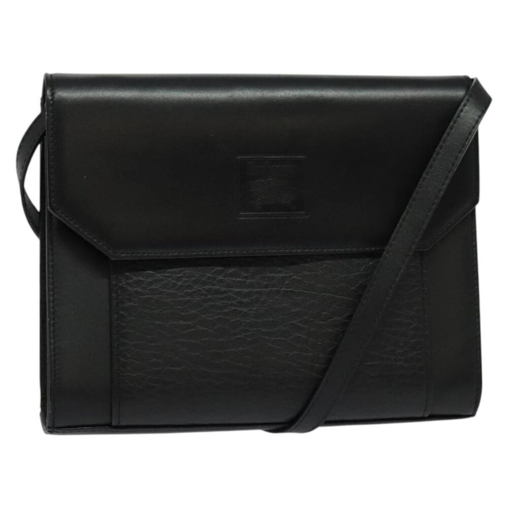 Authentic Burberrys Shoulder Bag Leather Black Gold